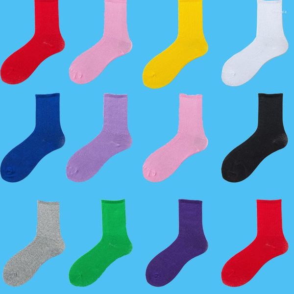 Femmes chaussettes Ins Net rouge femme noir et blanc couleur unie couleur bonbon haut Tube Long coton hommes pile chaussette