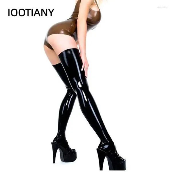 IOOTIANY – chaussettes Sexy pour femmes, bas en Latex pour boîte de nuit, Faux cuir, noir, rouge, bleu, 2024
