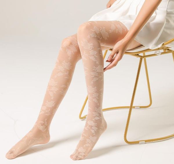 Femmes Chaussettes Jacquard Fleur À Motifs De Mode Collants Transparents Collant Haute Flexiable Chic Collants Blanc Couleur Femmes Lingerie Bas