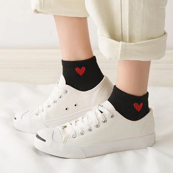 Chaussettes invisibles en coton pour femmes, japon, corée du sud, amour, printemps et été, courtes, mode Couple, chaussettes mignonnes de Style collège