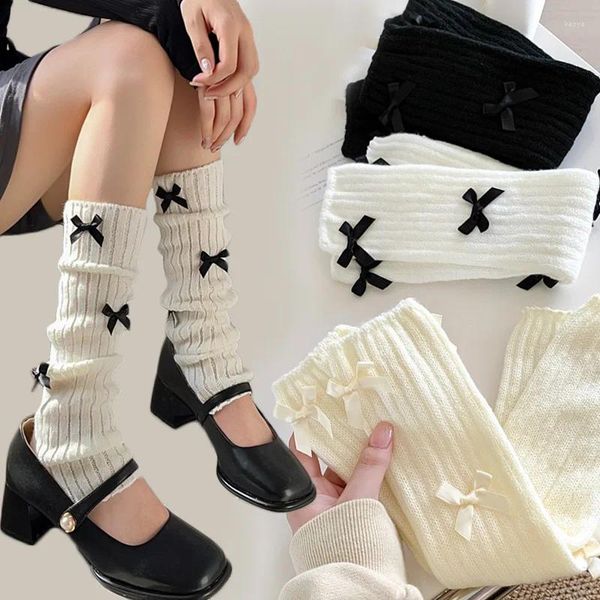 Chaussettes en laine tricotée avec nœud japonais JK pour femmes, Lolita Y2k, coréen Harajuku, couvre-pieds, hiver et automne