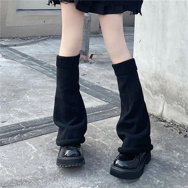 Jambières évasées japonaises pour femmes, chaussettes d'hiver Y2k, bas de bottes longues tricotées, noir et blanc, manchettes en Crochet, couvre-pied chaud