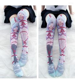 Chaussettes japonaises pour femmes, bas de cuisse pour filles, Harajuku, dessin animé mignon au dessus du genou, longs, Sexy, Tube haut, Anime, douleur, Cosplay259t