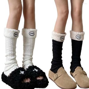 Chaussettes japonaises pour femmes et filles, chauffe-jambes en tricot, Harajuku, garniture en fourrure, lettres, étiquette, couverture JK, botte longue en Crochet