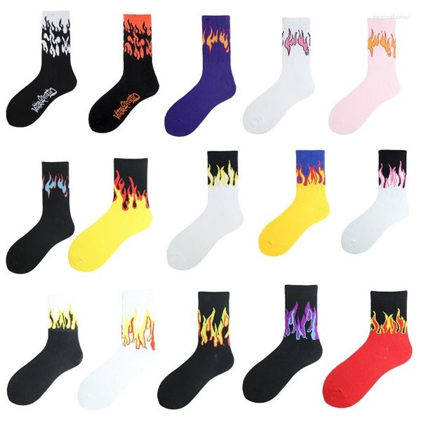 Chaussettes de femmes japonais harajuku hommes flammes équipage imprimé hip hop coloride coulobed Sports Street skateboard tube hosiery