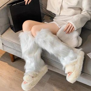 Vrouwen Sokken Japanse Jk Harige Witte Nepbont Warmer Y2K Goth Boot Covers Lady Leuke Knielange hipster Warme Sok