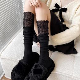 Calcetines de mujer, medias japonesas de encaje JK para Lolita, bota francesa hasta la rodilla, dulces niñas, algodón sólido, primavera y otoño