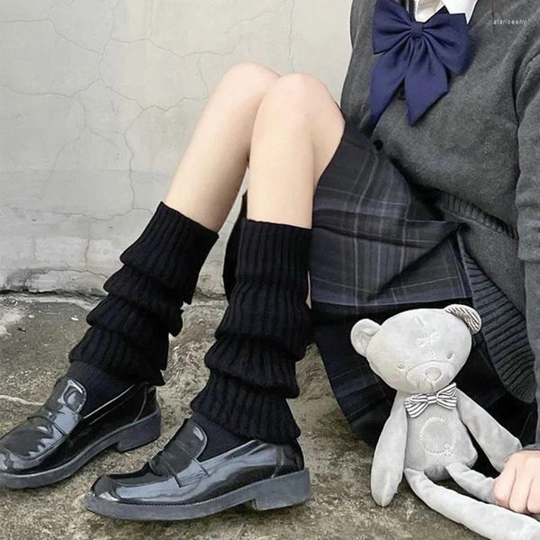 Calcetines de mujer japoneses JK Lolita calentadores de piernas de lana larga cubierta de pie de punto Otoño Invierno Crochet montón botas puños medias