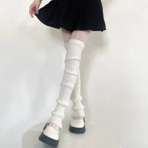Mujeres calcetines japoneses jk cubierta de pierna de punto blanco sobre rodillas con almohadillas cálidas y2k viento de otoño e invierno