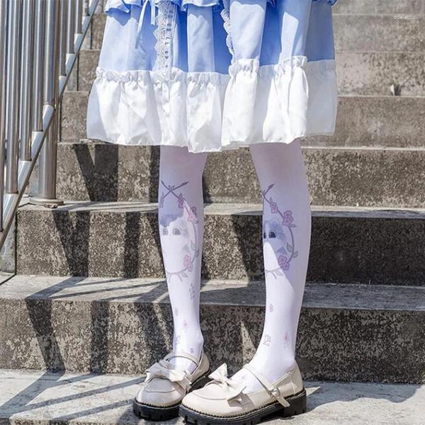 Calcetines de mujer japoneses Kawaii Lolita medias Y2k tatuaje medias pantimedias princesa dulce niñas Sweety blanco