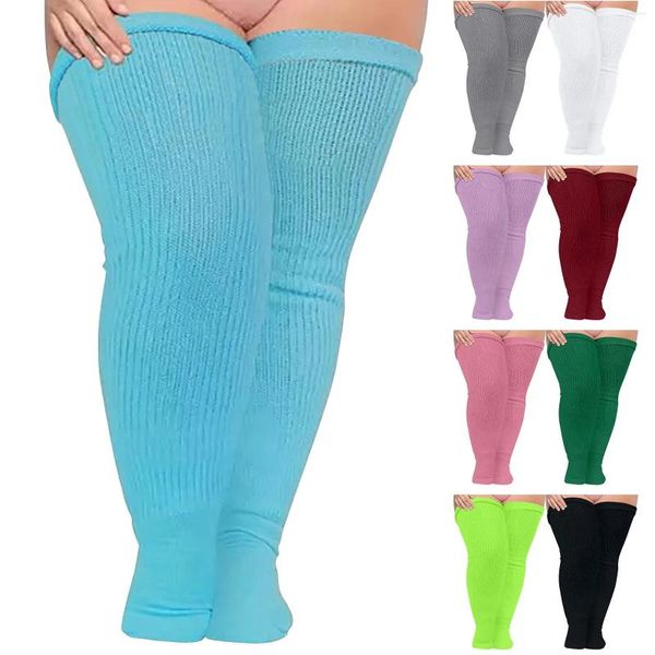 Calcetines de mujer japoneses tejidos Extra largos de talla grande gruesos negros hasta el muslo medias por encima de la rodilla calcetines lisos bonitos para la obesidad