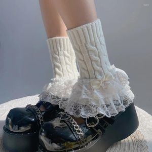 Chaussettes japonaises tricotées en dentelle Lolita pour femmes, couvre-jambes avec nœud papillon, chauffe-jambes Y2K, gants gothiques sans doigts, fausses manches, accessoires JK