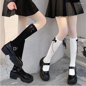 Calcetines de mujer japonés lolita pantorrilla dulce princesa cinta suave hermana bowknot color sólido medio tubo cosplay