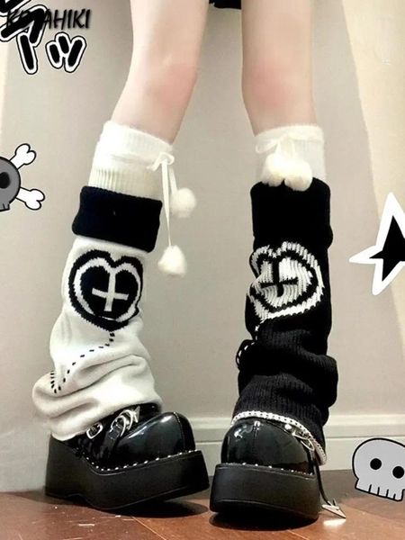 Calcetines de mujer japoneses amor Patchwork tejido chica Y2k estética Otoño de Harajuku botas de invierno puños cubierta de piernas