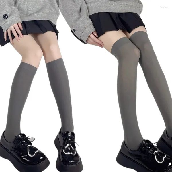 Calcetines de mujer pijo japonés chicas pantorrilla Harajuku opaco Color sólido gris claro estudiante sobre medias de tubo hasta la rodilla