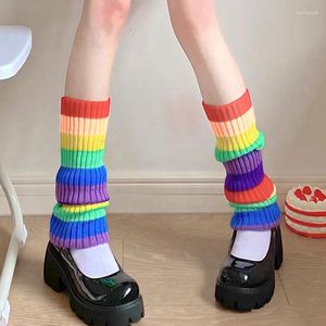 Chaussettes japonaises arc-en-ciel pour femmes, chauffe-jambes, Lolita, douce fille, boule d'hiver tricotée, couvre-pieds, en tas, pour filles