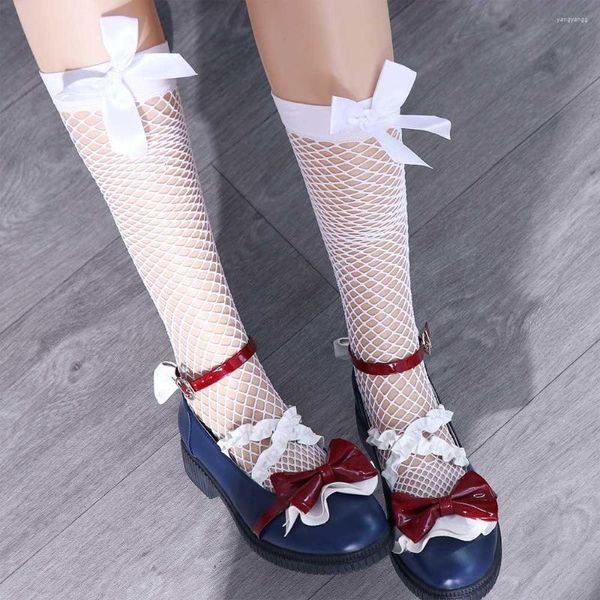 Femmes chaussettes japonais Sexy Nylon évider bas résille Lolita Kawaii Long pour Transparent Vintage blanc noir bonneterie