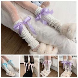 Chaussettes Style japonais pour femmes, nœud doux, volants JK, couverture tricotée, Lolitas Pile Lady