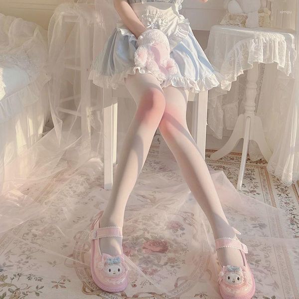 Calcetines de mujer estilo japonés Lolita degradado rosa colorete Color de las mejillas hasta la rodilla medias transparentes JK Girls dulce ultrafino pantimedias transparentes