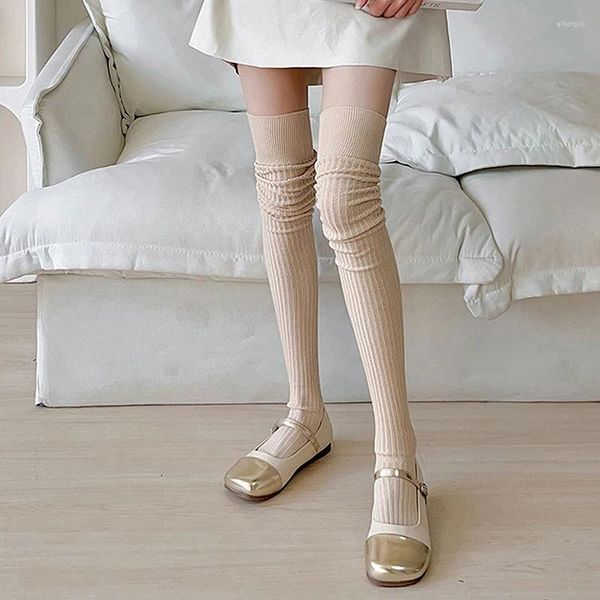 Calcetines de estilo japonés para mujer, medias extralargas de Color sólido por encima de la rodilla, estilo japonés, bota alta, hasta el muslo, Lolita