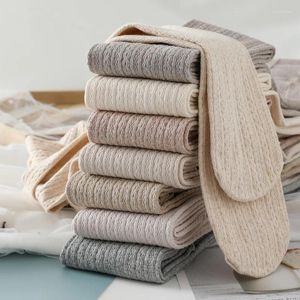 Calcetines de mujer, medias japonesas de cintura alta a rayas, pantimedias blancas de micropresión para mujer, pantalones Harajuku de lino y algodón de otoño para mujer