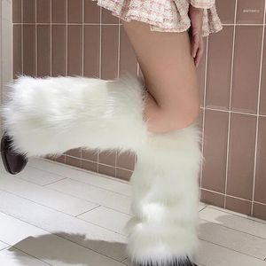 Vrouwen Sokken Japanse Witte Faux Fur Beenwarmers Boot Covers Y2K Goth Solid Punk Jk Knielange Hiphop Meisje mode Warme Sok