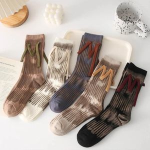 Chaussettes japonaises Y2K en coton pour femmes, Harajuku, lettre M, tricot côtelé, Skateboard, Tube central, mollet