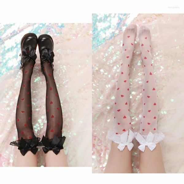 Chaussettes japanaises Lolita pour femmes, imprimées, Slim, avec genou, gros nœud papillon et dentelle, Sexy JK hautes, WGR-CT4
