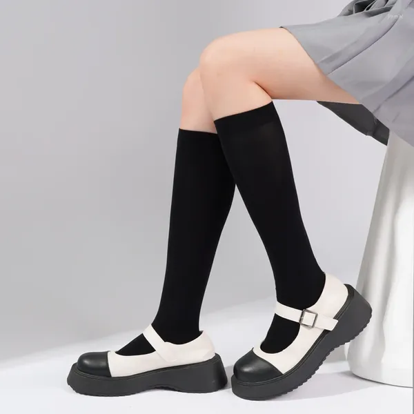 Calcetines de mujer Jk negro blanco largo para Lolita sólido hasta la rodilla terciopelo niñas moda Kawaii Sexy Cosplay Nylon S-XL