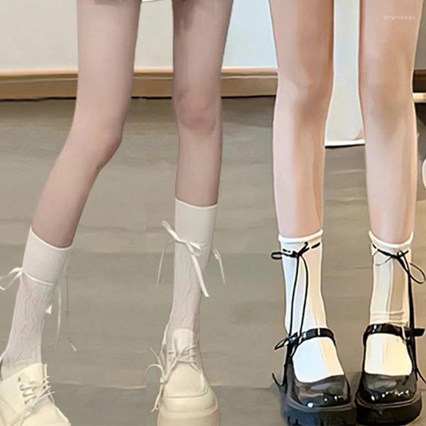 Mujeres calcetines jk estilo japonés kawaii ballet cinta bowknot vendaje lindo lolita lolita dulce blanca blanca