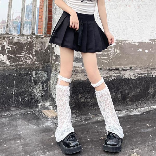 Calcetines de mujer JK estilo japonés Y2k Lolita Sweet Girl Suspender rodilla medias ahuecan hacia fuera malla Fishnet encaje calentador