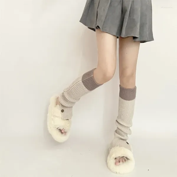Meias femininas jk perna mais quente desleixado ajustável meia malha solta meias de malha lã quente leggings 37jb