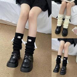 Chaussettes Jk Lolita pour femmes, chauffe-jambes, tricotées, couvre-pieds longs blancs Y2k, manchettes de bottes magnétiques, hiver