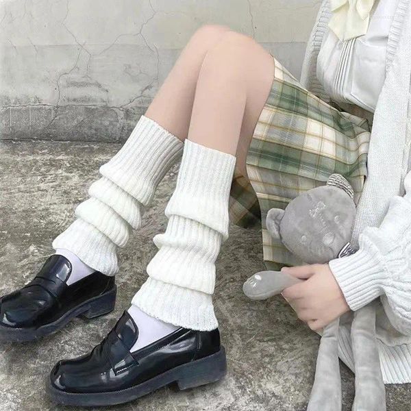 Calcetines de mujer JK Lolita, calentador de piernas para mujer, cubierta de pie tejida para otoño e invierno, puños de bota de ganchillo góticos Punk Y2K blancos largos de 40/70cm