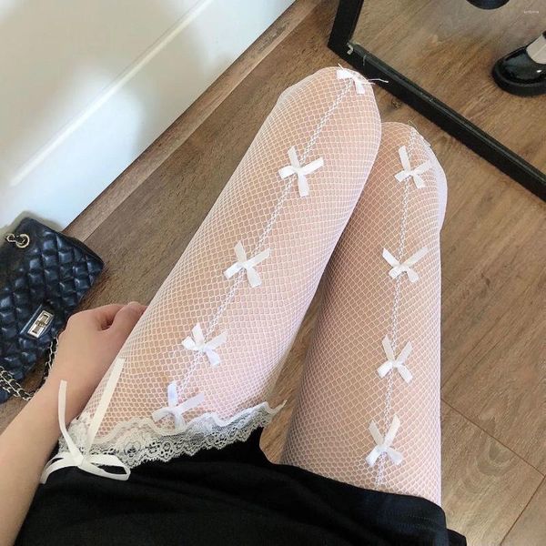 Chaussettes de femmes jk lolita saut-cantyhose arc poisson fisnet mince d'été sexy tube de jambe creux avec collants blancs en soie noire