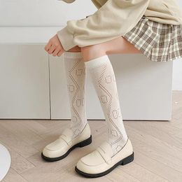 Calcetines de mujer JK Lolita medias dulces caladas largas de malla de encaje estudiante negro blanco Beige hasta la rodilla