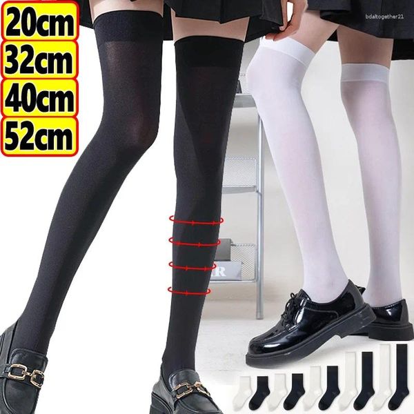 Calcetines de mujer JK, uniforme de Lolita, calcetines finos largos de nailon elástico de seda, calcetines hasta la rodilla blancos y negros, ropa interior de verano de 20-52cm