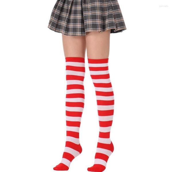 Femmes chaussettes JK femme Cosplay bas rouge blanc bandes Lolita longue sur genou cuisse haute Compression