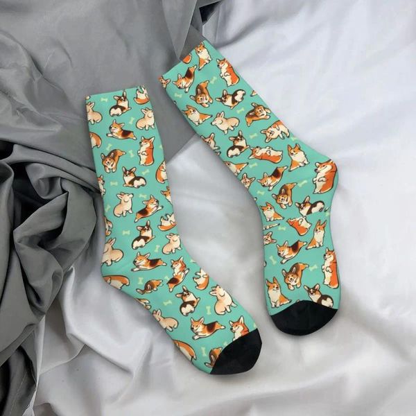 Calcetines de mujer Jolly Corgis en verde invierno lindo perro medias moda pareja cálido suave personalizado monopatín antideslizante