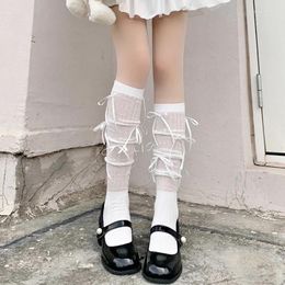 Chaussettes de femmes kawaii bowknot genou hauts bas de cuisse mignonne lolita jk chaussette de style japonais