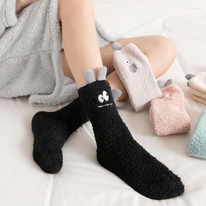 Vrouwen Sokken Kawaii Pluizige Geborduurde Leuke Cartoon Ogen Uitdrukking 3D Oren Warme Thuis Vloer Slaap Fuzzy Calcetines