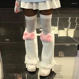 Calcetines de mujer Kawaii mullido calentador de piernas lindo medias Harajuku moda coreana calcetín Emo Y2K estético invierno rodilla manga Pastel Goth