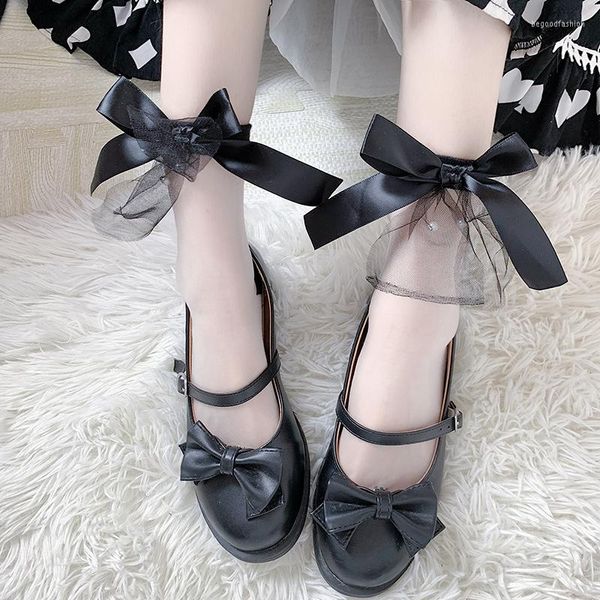 Calcetines de mujer Kawaii Lolita doncella japonesa encantadoras niñas lazo encaje corto gótico cristal transparente dulce para