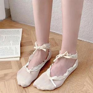 Chaussettes de femmes kawaii lolita sangles en dentelle de ballet en dentelle coton sweet noeud jk sock y2k bas sexy bas japonais invisible bas