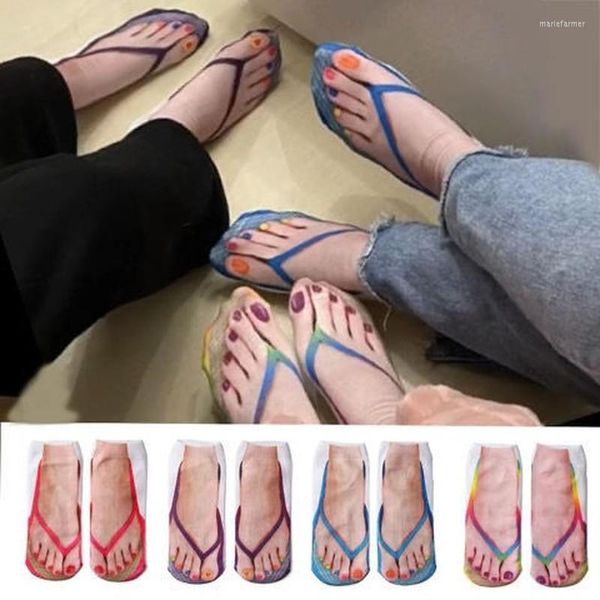 Femmes chaussettes enfants tongs personnalisé coupe basse cheville créatif drôle décontracté impression 3D motif tongs chaussette courte cadeaux