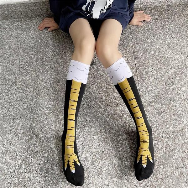 Femmes chaussettes genou haut poulet longue mode coton poule 3D unisexe réaliste drôle impression veau dessin animé jambes homme