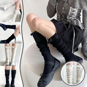 Vrouwen sokken knie hoog lolita lang met bowknot pure ballet massieve mesh middelste kousen witte zwarte kanten stijl f3j5