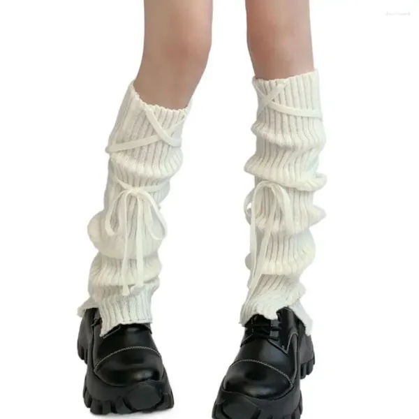 Calcetines de mujer de punto gótico Y2k Kawaii negro blanco hasta la rodilla aspecto correas más delgadas sueltas alto invierno