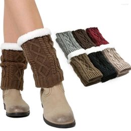 Chaussettes tricotées pour femmes, chauffe-jambes, cadeaux, polaire épaisse, genou en laine, Crochet, manchettes de bottes