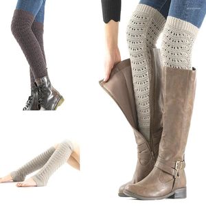 Vrouwensokken gebreide voetbedekking herfst winter outdoor knie hoog elastisch gehaakte holle sok mode massieve kleuren laars manchetten